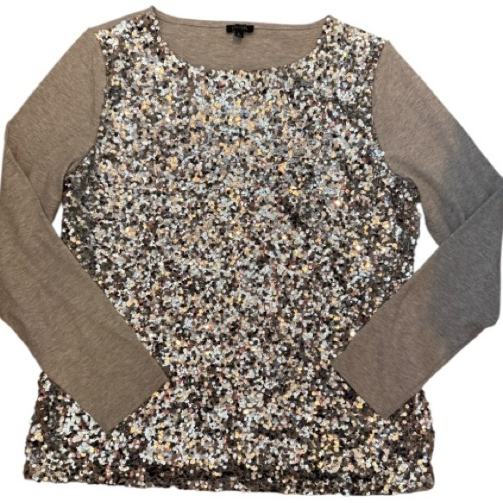 Active Seller! Talbots Sequin Embellished Gray Long Sleeve Top Glam